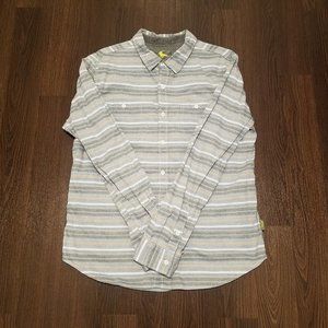 Modern Amusement Sz L Shirt White Blue Gray Stripe